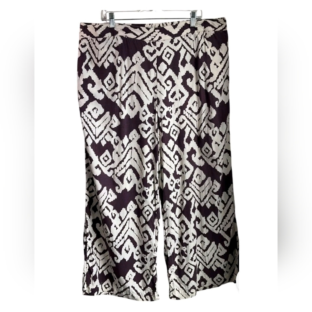 Fat Face Womens Sz 18 Long Pull-On Pants Wide Leg Ikat Geo Bohemian Ethnic